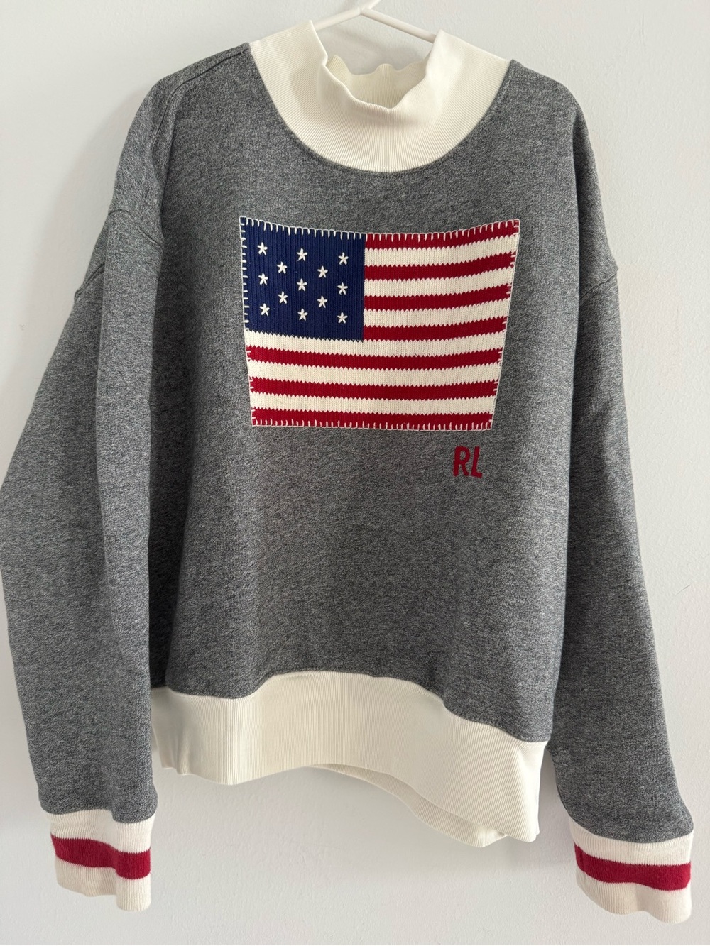 Polo Ralph Lauren Kids USA Flag Mockneck Sweatshirt Gray Size M 8–10 - Picture 11 of 13